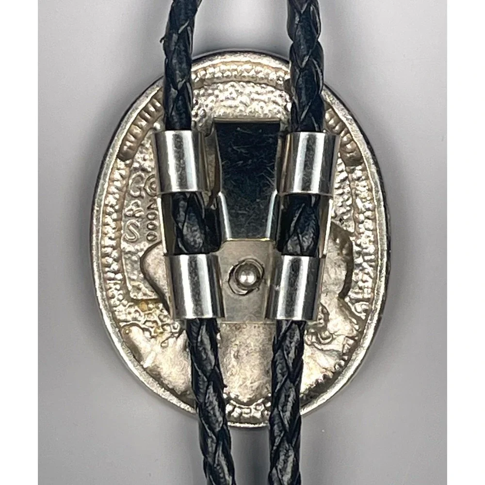 G&S 2000 Buffalo Hunt Bolo Tie Turquoise Chip Inlay Western Horseback Rider